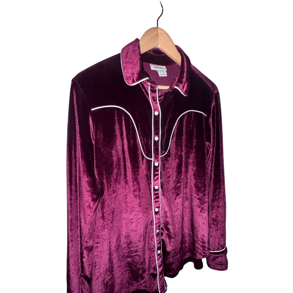 Ariat Burgundy Velvet Western Pearl Snap Shirt Womens Medium Cowgirl Rodeo Top - Picture 4 of 7